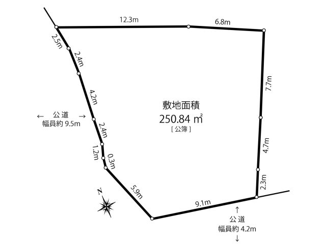 高台の分譲地内　南西角地の土地図|変形地