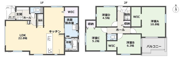福岡市南区曰佐3丁目第3-2棟（2号棟）の間取り|全居室収納付きで便利です。