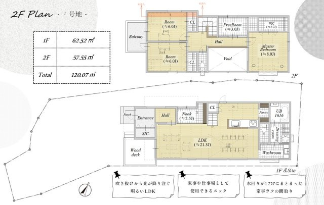 寺口町 売土地 1号地･2号地の土地図＋建物プラン例|1号地参考プラン