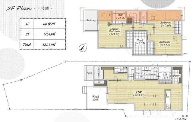 寺口町 売土地 1号地･2号地の土地図＋建物プラン例|2号地参考プラン