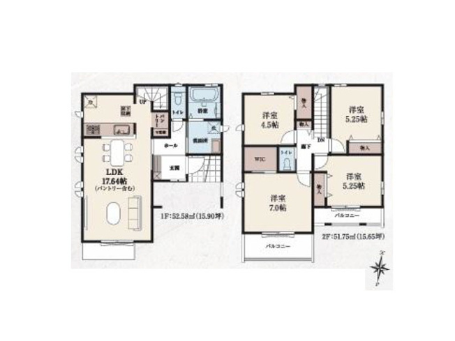 【間取り】 | 西東京市東町4丁目　新築一戸建住宅　全2棟　(保谷店) | A号棟/南道道路×南向きで陽当たり良好！パントリーやWICなど、暮らしやすさにこだわった収納充実プラン。※図面を基に作成しています。現況と異なる場合は現況を優先いたします。