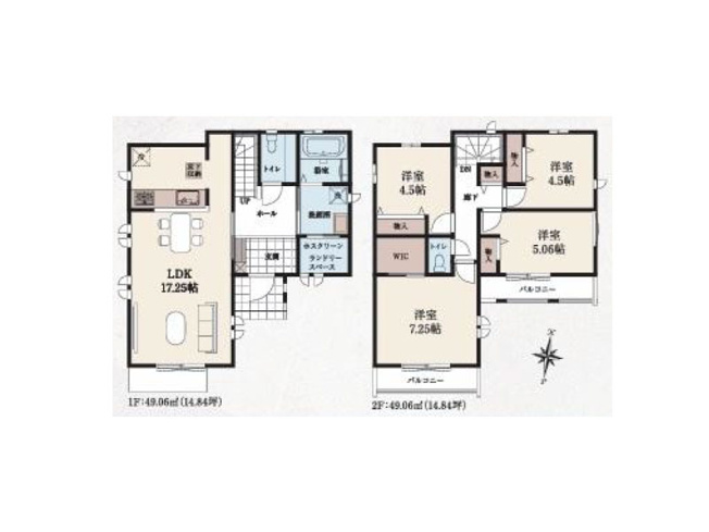 【間取り】 | 西東京市東町4丁目　新築一戸建住宅　全2棟　(保谷店) | B号棟/南道道路×南向きで陽当たり良好！ホスクリーン設置のランドリースペースを備えた機能的なプラン。※図面を基に作成しています。現況と異なる場合は現況を優先いたします。