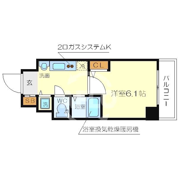 スワンズ心斎橋イーストの間取り|スワンズ心斎橋イースト　単身用のきれいな間取り