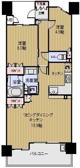 【間取り】 | シャリエ新大阪 | 南向き・ペット飼育可・ＬＤＫ１８.９帖