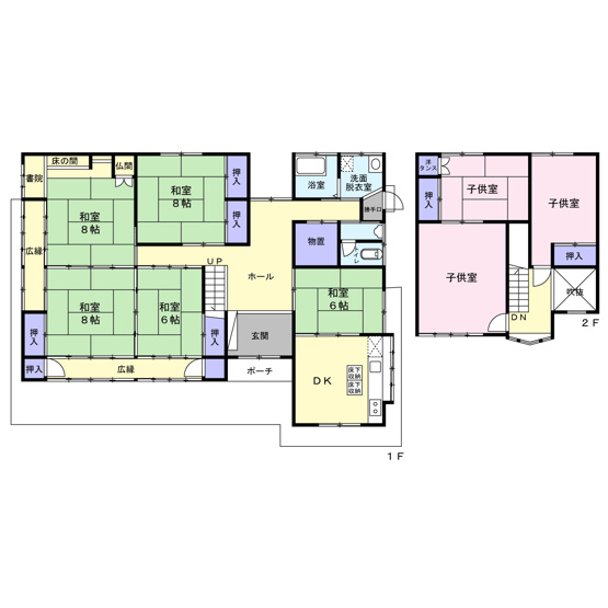 【間取り】 | 【中古戸建住宅】仙北市西木町門屋 ８DK 中古戸建住宅車庫あり別荘やセカンドハウスに