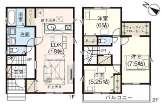 【間取り】 | 上尾市上　全２棟 | 間取図　１号棟