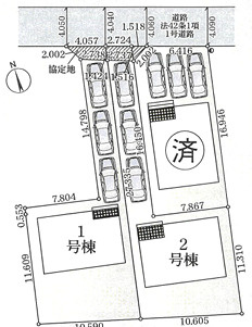 八王子市叶谷町　第10（全３棟）の区画図|全3棟のゆとりある敷地計画です。カースペースは2〜3台駐車可能なため、マイカー通勤や来客時にもスムーズに対応できます。前面的にゆとりを持たせた配置により、日当たりや風通しの良さも確保されています。