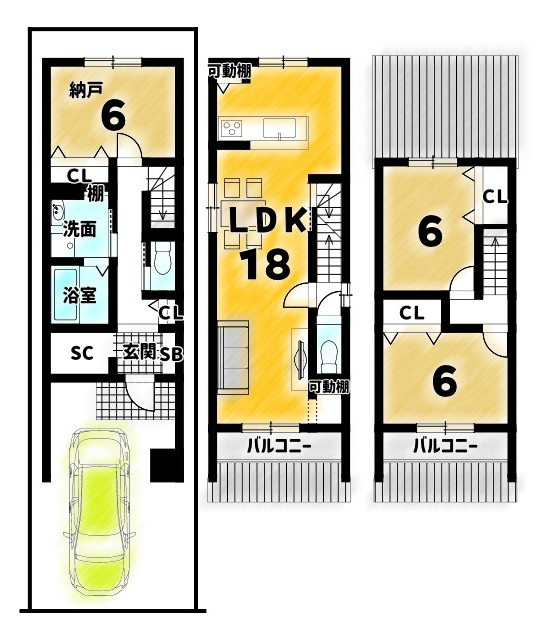 上・下立売通黒門東入橋西二町目　新築プラン付の土地図＋建物プラン例|【新築プラン】建物面積92.88㎡建物価格2300万円