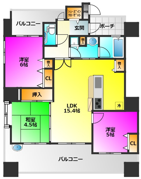 福岡市南区大橋２丁目の賃貸マンションの間取り