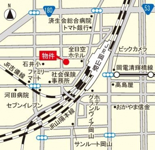 岡山市北区駅元町の賃貸マンションの地図