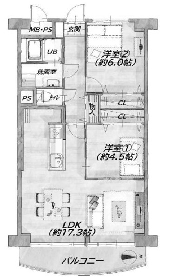 【間取り】 | 壬生川団地 | 専有面積63.36㎡