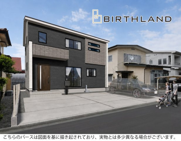 新築戸建・新築建売　郡山市安積町荒井十九夜　安積第一小・安積中の外観パース|完成予想図