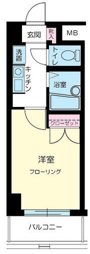 メインステージ平和島の間取り|間取り　東向きバルコニーの1Kバストイレ別