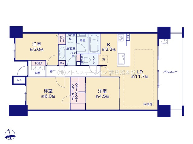 【間取り】 | アトムセレクト　パークホームズ船橋海神の丘7階