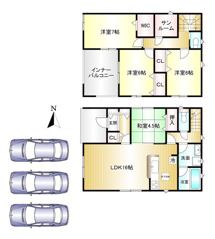 橿原市大久保町第２　全１棟の間取り|4SLDK　土地面積：155.52ｍ2　建物面積：108.54ｍ2　駐車3台可
