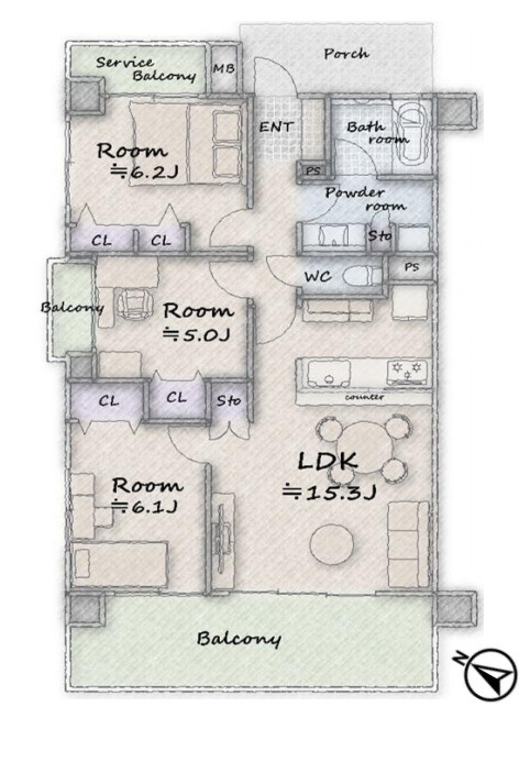 レーベンハイム大宮奈良町の間取り|【レーベンハイム大宮奈良町】・3LDK・専有面積72.80m2・バルコニー面積14.10m2