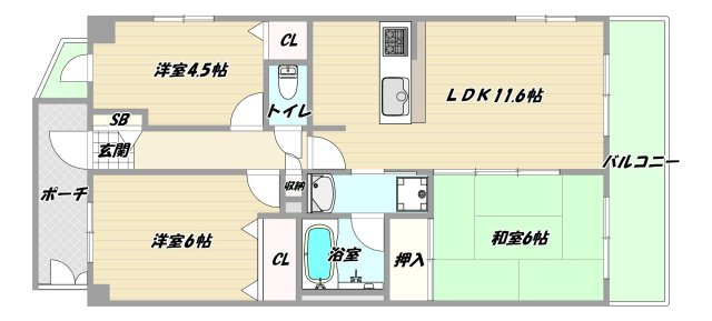 大阪市淀川区三国本町２丁目の賃貸マンションの間取り
