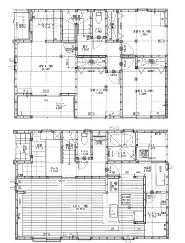 全7区画　7号棟　 南向きバルコニー　WIC　二見町福里　新築戸建の間取り