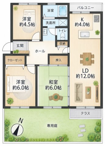 【間取り】 | 星が丘パークランドふじのき台28号棟　リフォーム物件/専用庭約45㎡/京王稲田堤駅18分