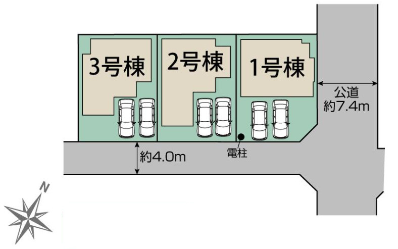 平塚市桜ケ丘　新築戸建　全3棟1号棟の区画図