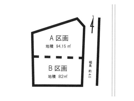 【土地図】 | 金森売地 | 図面の数字は各辺の長さ（m）、太線は道路に接する部分です。間口と奥行き、接道方向から建物の配置や駐車計画の目安がつかめます。高低差は現地でご案内します。※図面と現況が異なる場合は現況優先。