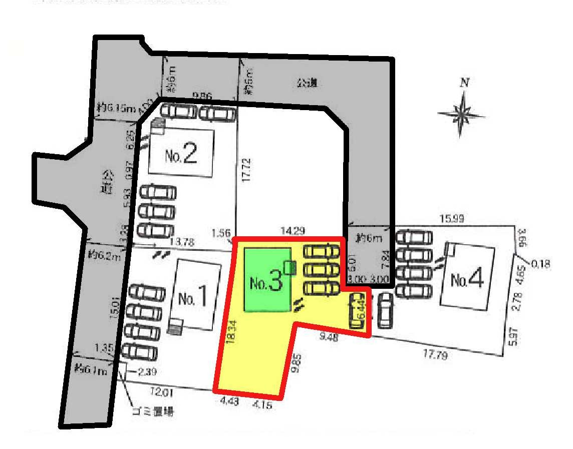 新築　太田市市場町第7　クレイドルガーデン　3号棟の区画図|3号棟　区画図　東側接道幅員約6ｍ
	
