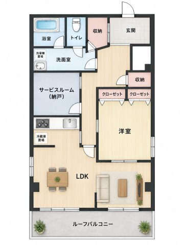 【間取り】 | 多摩フラワーマンション　ペット飼育可/広々ルーフバルコニー/サービスルーム有