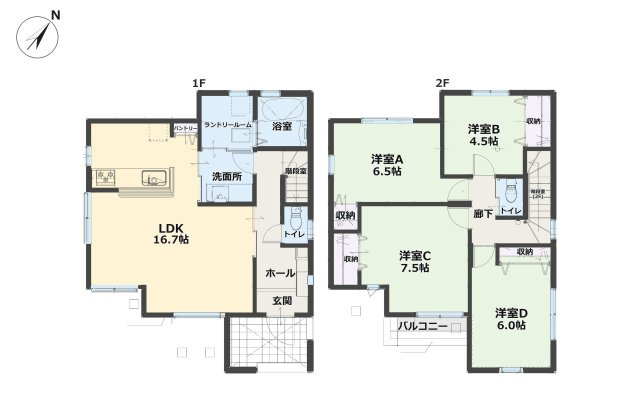 福岡市東区松崎3丁目第1-3棟（3号棟）の間取り|全居室収納付きで便利です。
