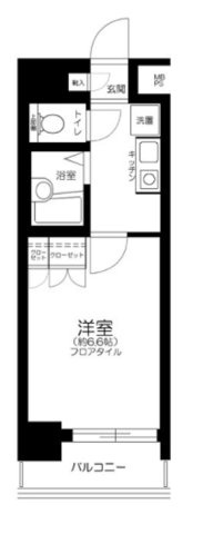 メインステージ大森東の間取り|洋室6.6帖の1Kバストイレ別