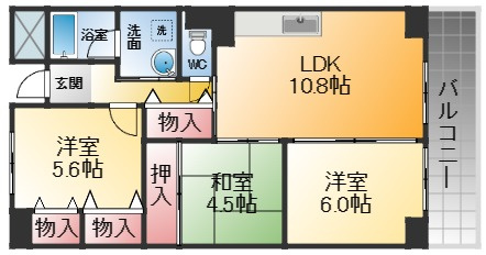 西宮市大森町の賃貸マンションの間取り