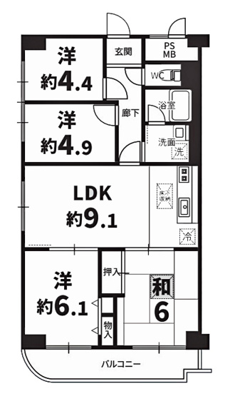 【間取り】 | 花園スカイハイツ | 専有面積73.60㎡