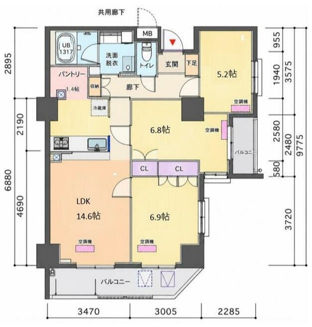 川崎市多摩区登戸の賃貸マンションの間取り