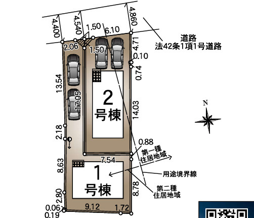 松本市村井町南　第２　新築戸建　の区画図|2026年12月下旬完成予定、カースペースは2台駐車可能です。