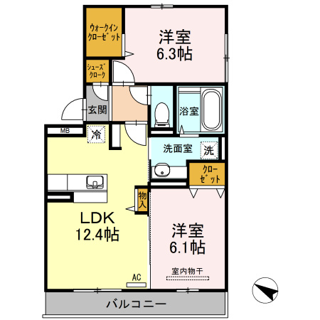D-room空港西の間取り|使いやすい間取りです。