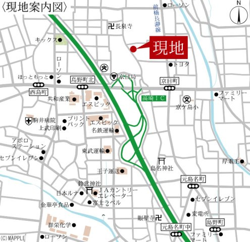 【新築】高崎市京目町　２号棟(全２棟)　リーブルガーデン　新築建売分譲の地図