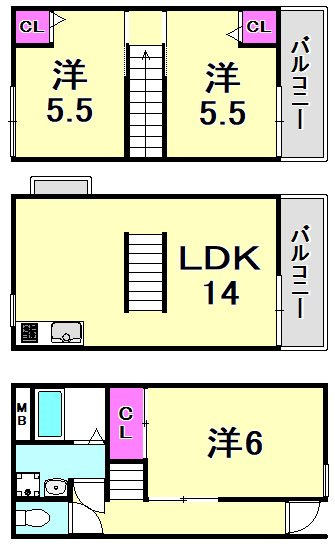 クレスト甲東園 A棟の間取り