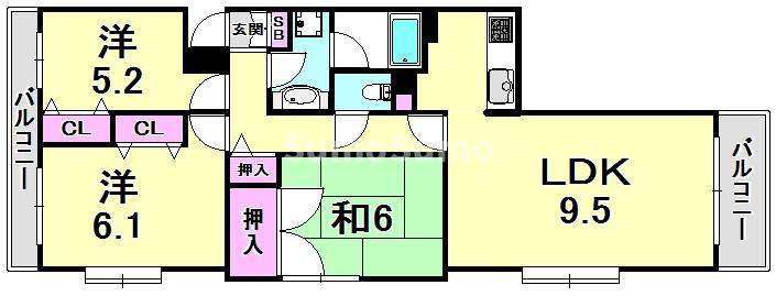 芦屋東パークハイツの間取り