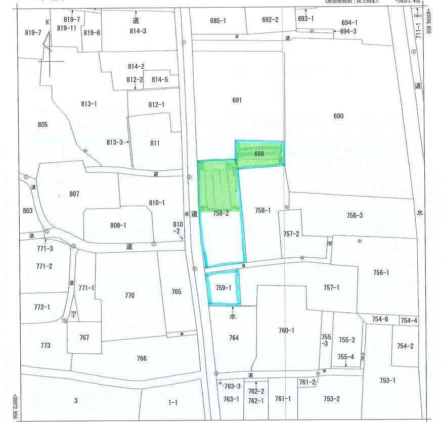 三井郡大刀洗町大字守部　売り土地の区画図