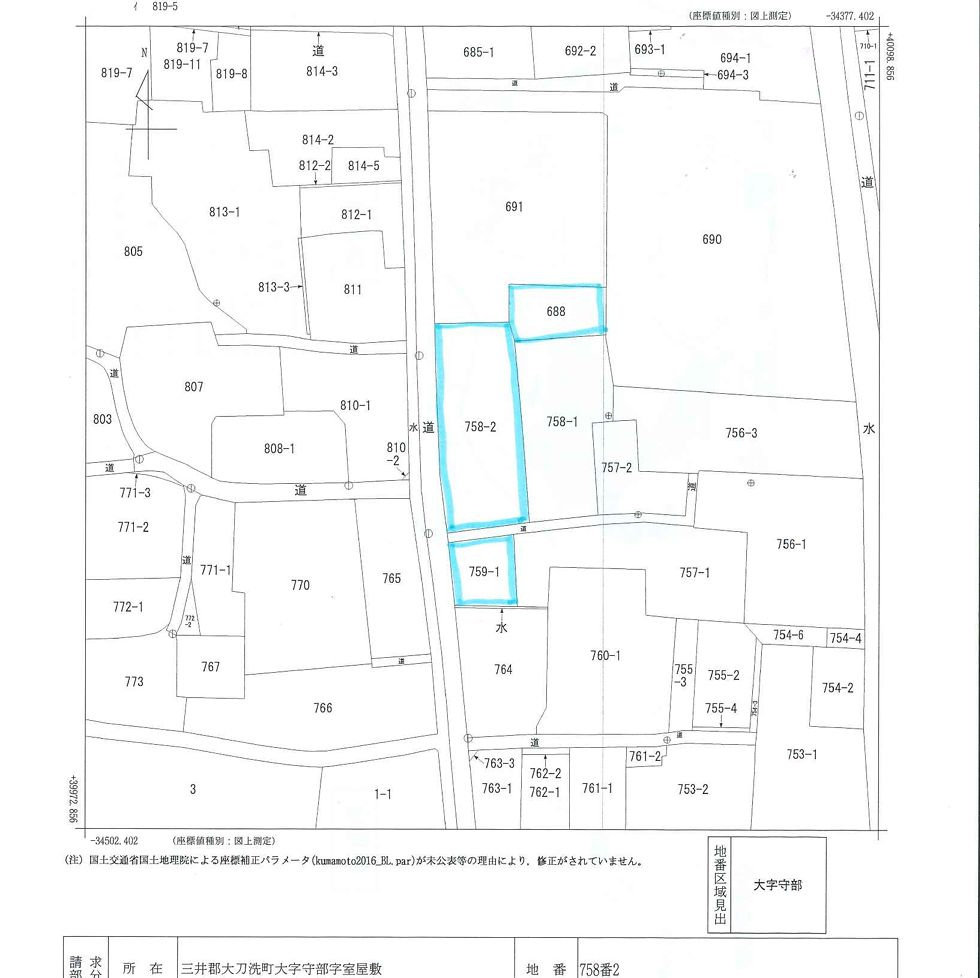 三井郡大刀洗町大字守部　売り土地の区画図