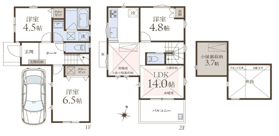 杉並区下井草1丁目　制震ダンパー採用　ZEH水準住宅　限定1棟の間取り|3LDK+小屋裏収納　土地面積71.56m2　建物面積72.03m2