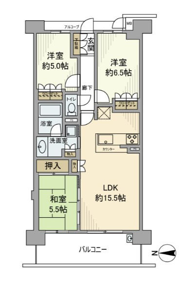 ジオ阪急洛西口ノースレジデンスの間取り|最上階15階の3LDK。床暖房完備の広々LDKで快適に過ごせるお部屋