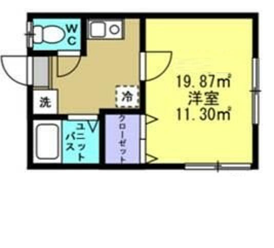 田野井ハイツの間取り|間取り　東南角部屋2面採光の1K洋室6.8帖バストイレ別