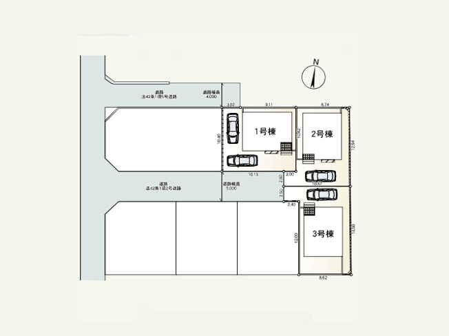 【土地図】 | 二本松新築戸建 | 図面の数字は敷地の各辺の長さ（m）、太線は道路に接する部分です。建物の配置や駐車スペースの目安がわかります。方位や隣地との関係は現地でご案内します。※図面と現況が異なる場合は現況優先。