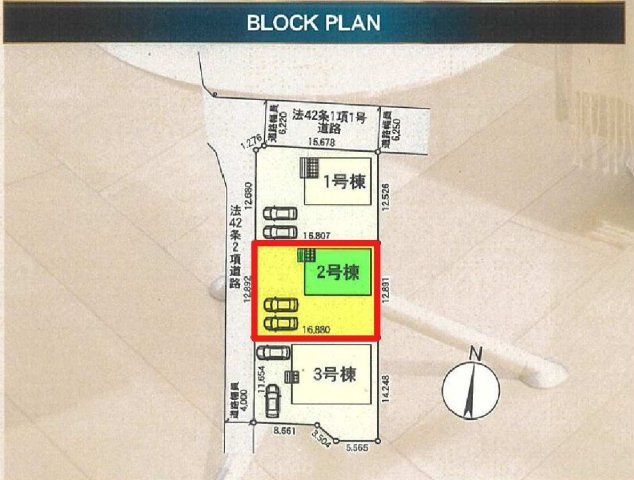 新築　前橋市公田町第１　クレイドルガーデン　2号棟の区画図|2号棟　区画図　西側接道幅員約4ｍ　
