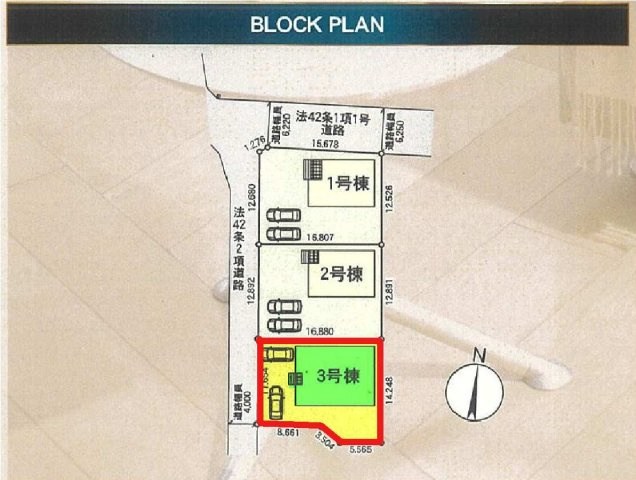 新築　前橋市公田町第１　クレイドルガーデン　3号棟の区画図|3号棟　区画図　西側接道幅員約4ｍ　
