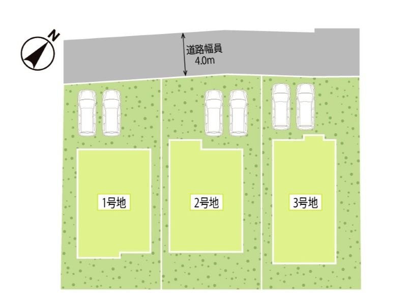 ☆選べる家具プレゼント☆今治市八町西3号地　4LDKの区画図|全邸、南東面の心地の良い住まいです♪
カースペースは並列2台駐車可。
タマホームが手掛けるこだわりの住まいをご案内いたします！