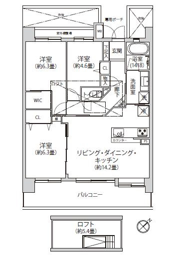 レールシティ八王子かえで通りの間取り|ロフト付き。使い勝手のいい間取りです。