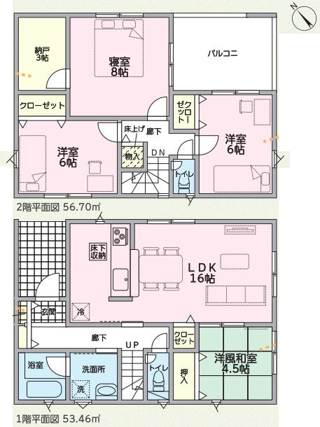 紀の川市東大井　第1期　新築一戸建ての間取り