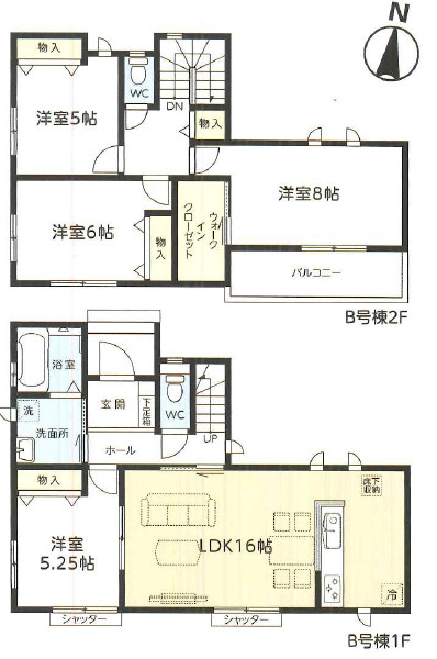 牛久市さくら台1丁目31番　新築戸建　B号棟の間取り|対面キッチンからリビング全体を見渡せる設計。お子様を見守りながら安心して家事ができます。