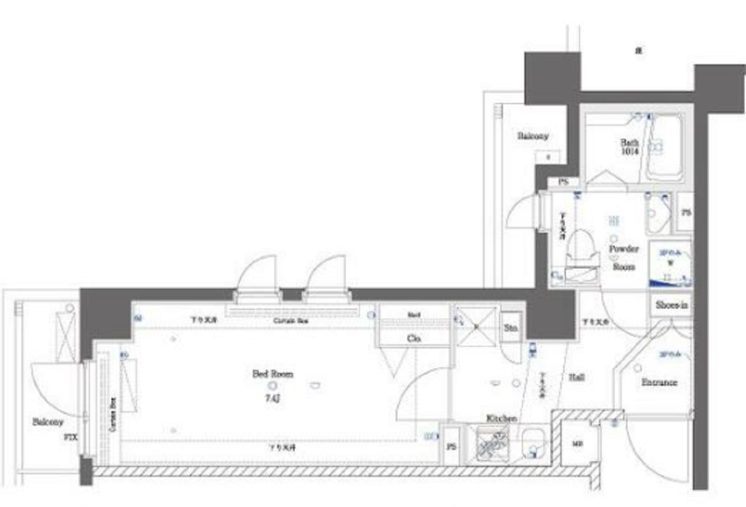 AZESTアゼスト千鳥町の間取り|角部屋2面採光洋室7.4帖の1Kバストイレ別独立洗面台付！